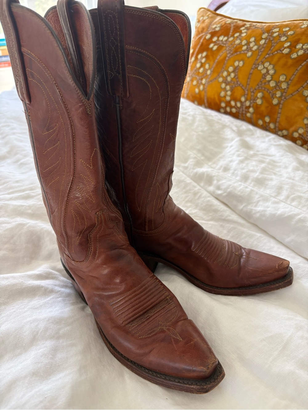 Lucchese Chestnut Brown Leather Cowboy Boots - Picture 2 of 10